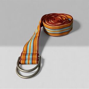 LL Bean Womens D-Ring Classic Stripe Ribbon Belt Size Medium Large Orange Blue